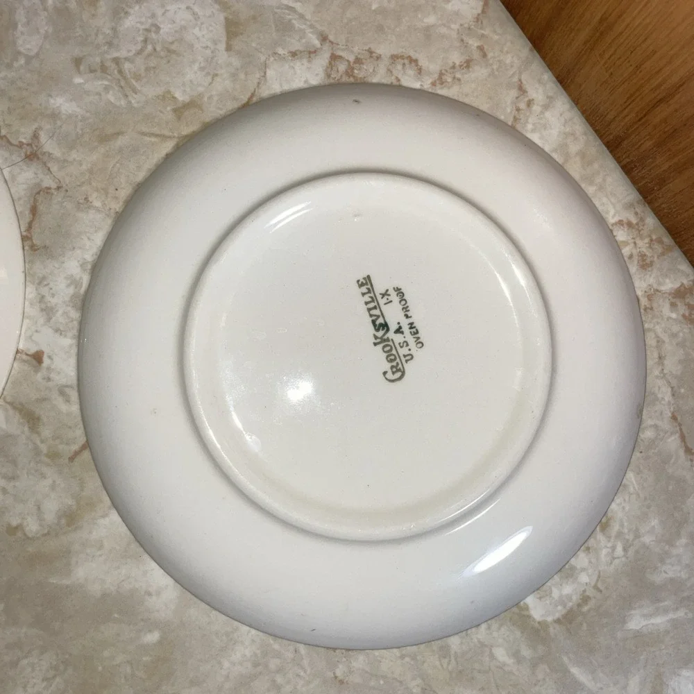 Pair of MINT! Crooksville‎ vintage saucers white roses with leaves, USA I-X